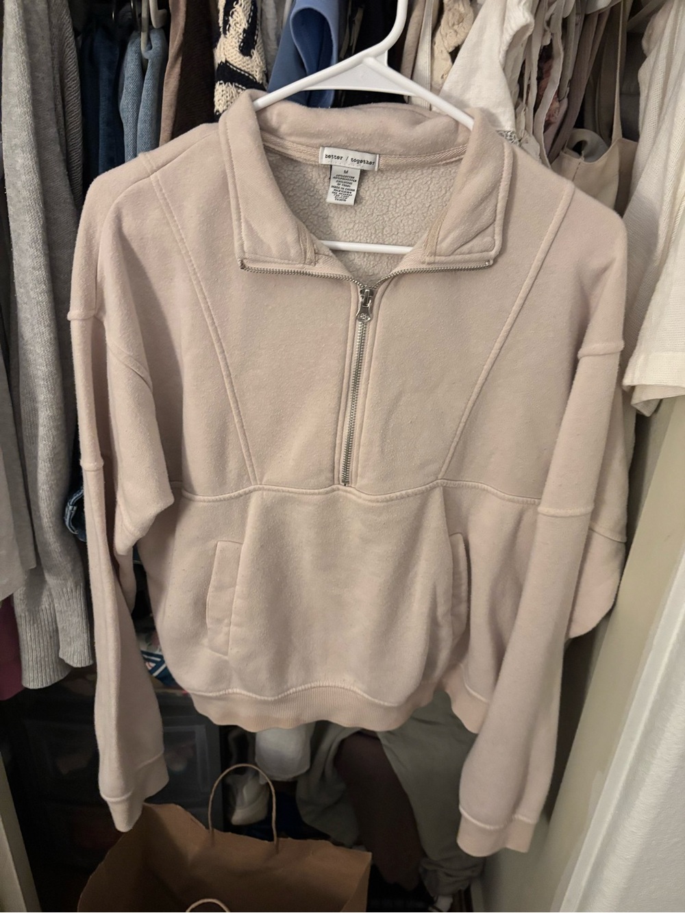 Quarter zip Fleece Pullover - Soft Beige